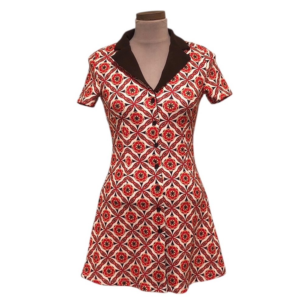 Cider Dress Size XS Cream Red Mod Floral Print